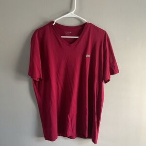 Lacoste Men's Burgundy V-Neck T-Shirt